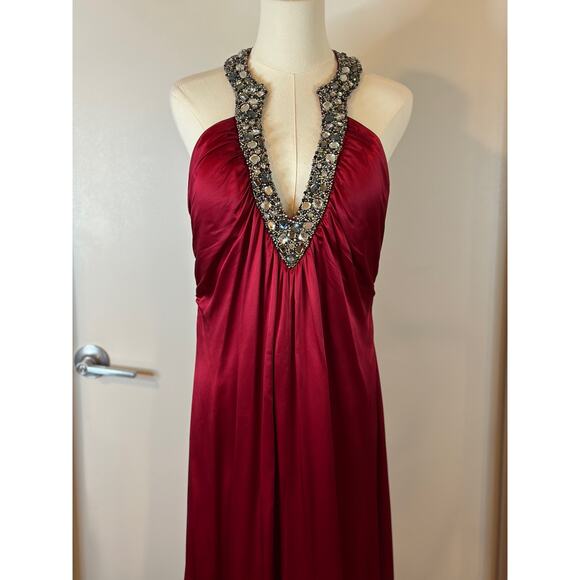 Vintage Y2K Marc Bouwer 100% Silk Maxi Dress Beaded V-Neck Red Cocktail Party 10 - Picture 3 of 14